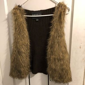 Fur trimmed sweater vest NWT